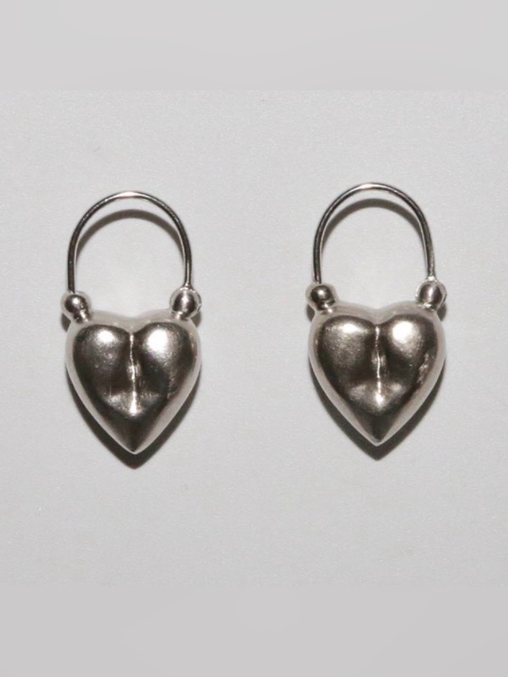 Silver Puffed Heart Earrings